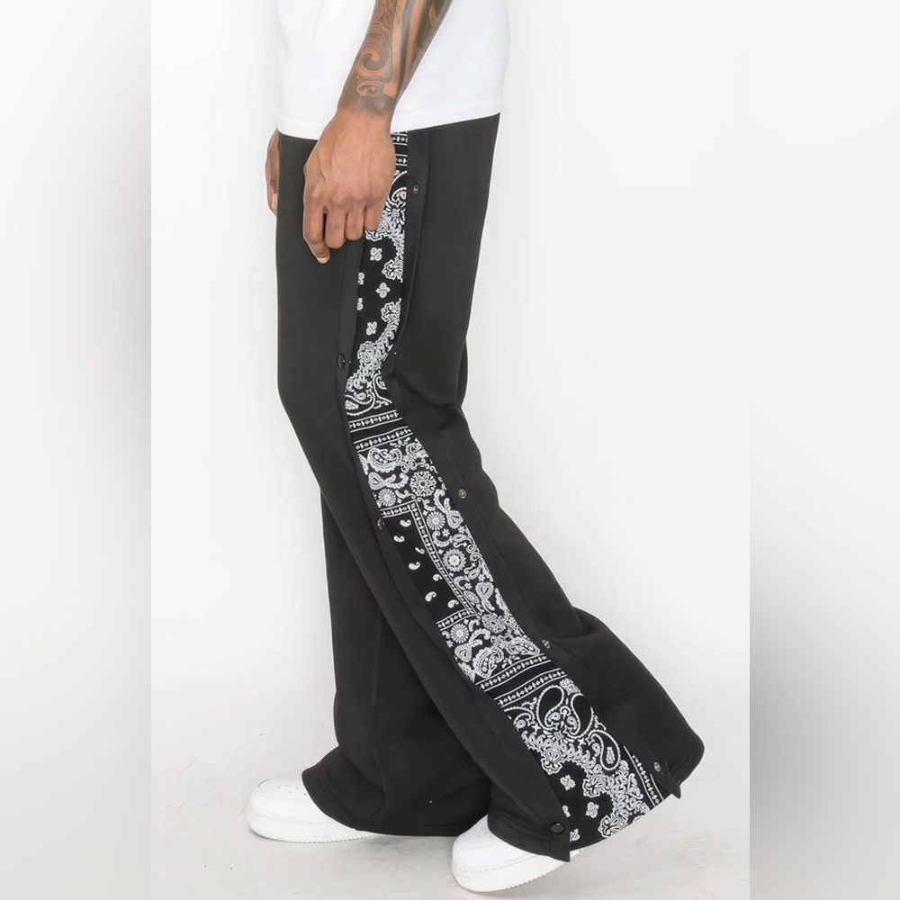 Black Bandanna Print Flare Pants